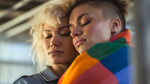 glueckliches lgbt paar das sich umarmt und eine flagge haelt erstellt mit generativer ki technologie 132358 8088.jpg